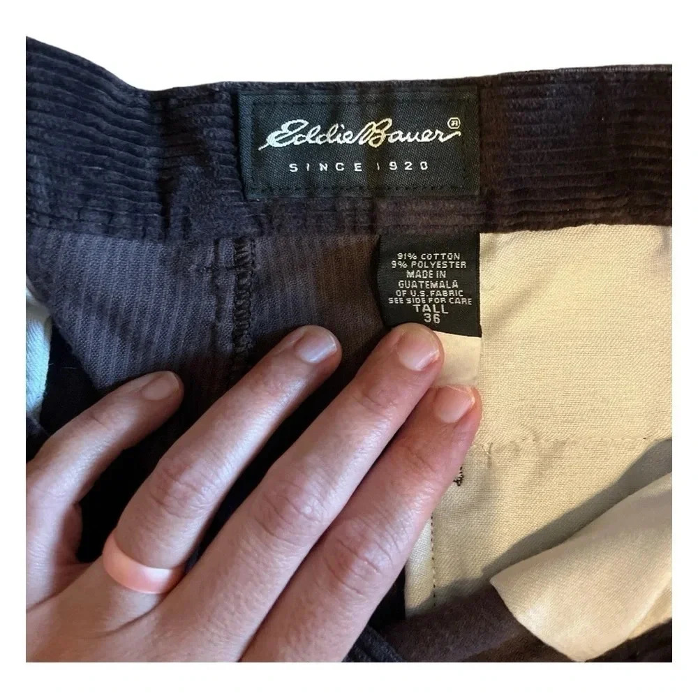 Eddie Bauer Men’s Dark Brown Pleated Corduroy Slacks Size 36x36 NWOT Perfect - Picture 6 of 7